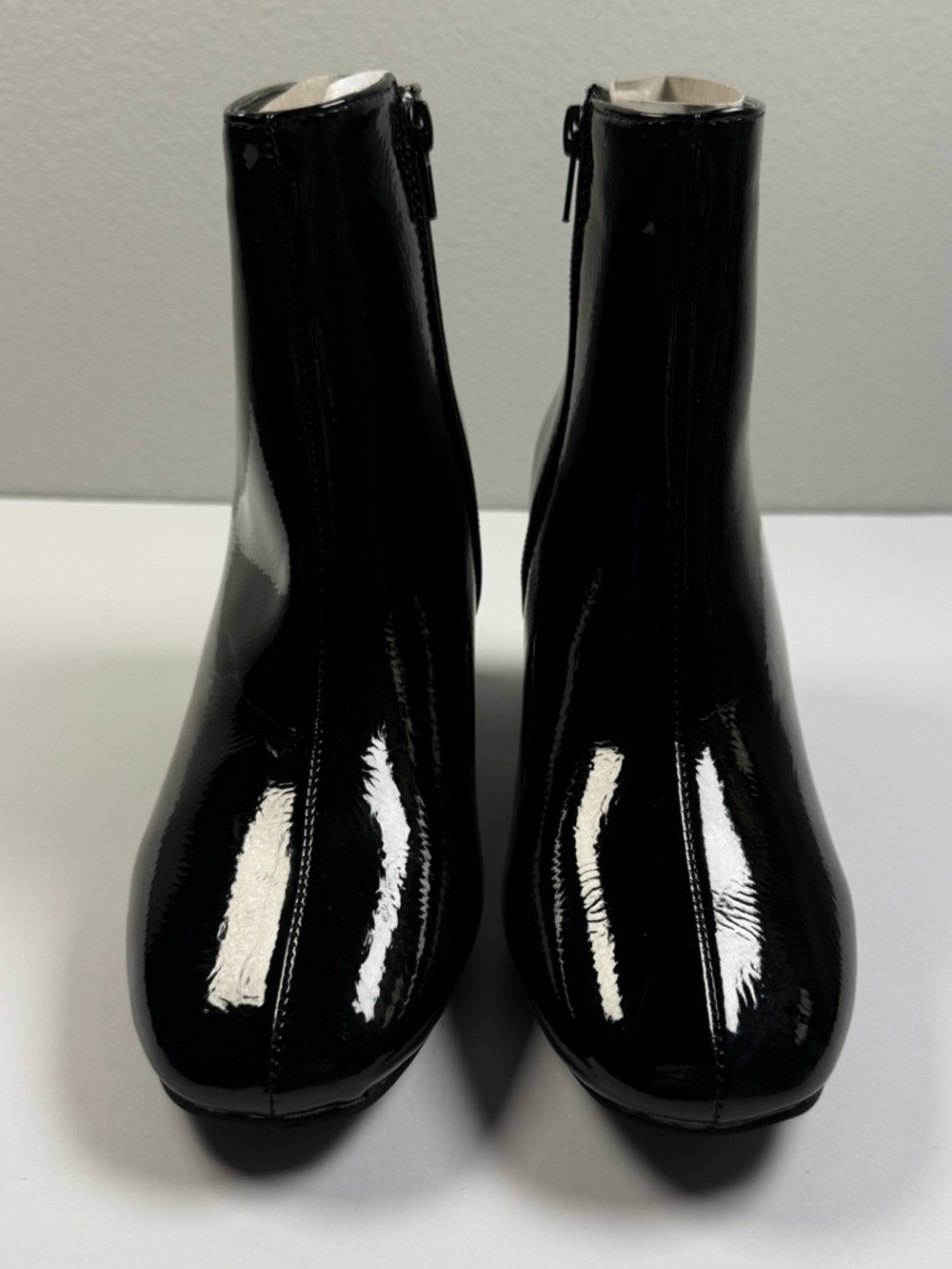 Tinstree - Patent-Look Black Ankle Boots with Side Zip